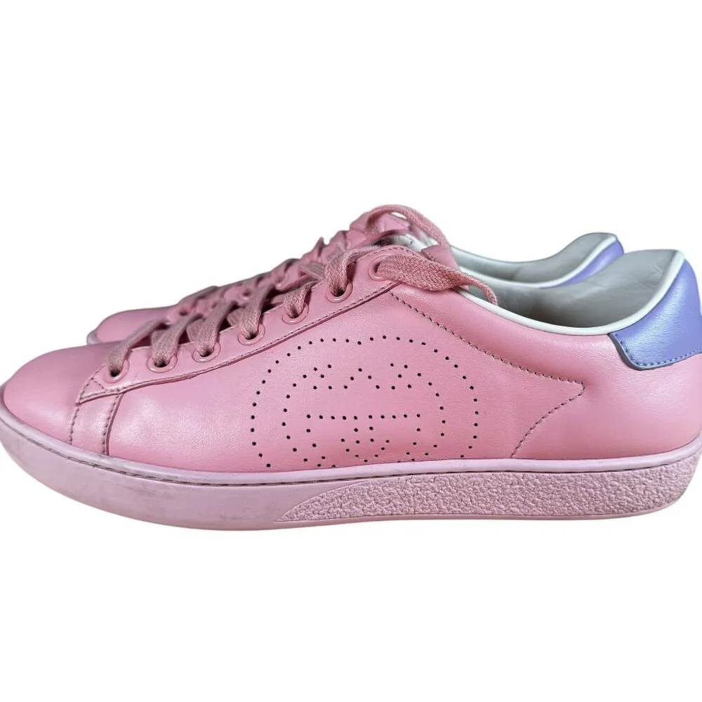 Gucci Ace Interlocking GG Perforated Sneaker Rose Pink Size 37 - Picture 4 of 12